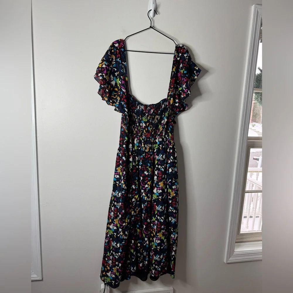 EUC TANYA TAYLOR Glenda Smocked Square-Neck Midi Dress Floral 1X - Picture 5 of 6